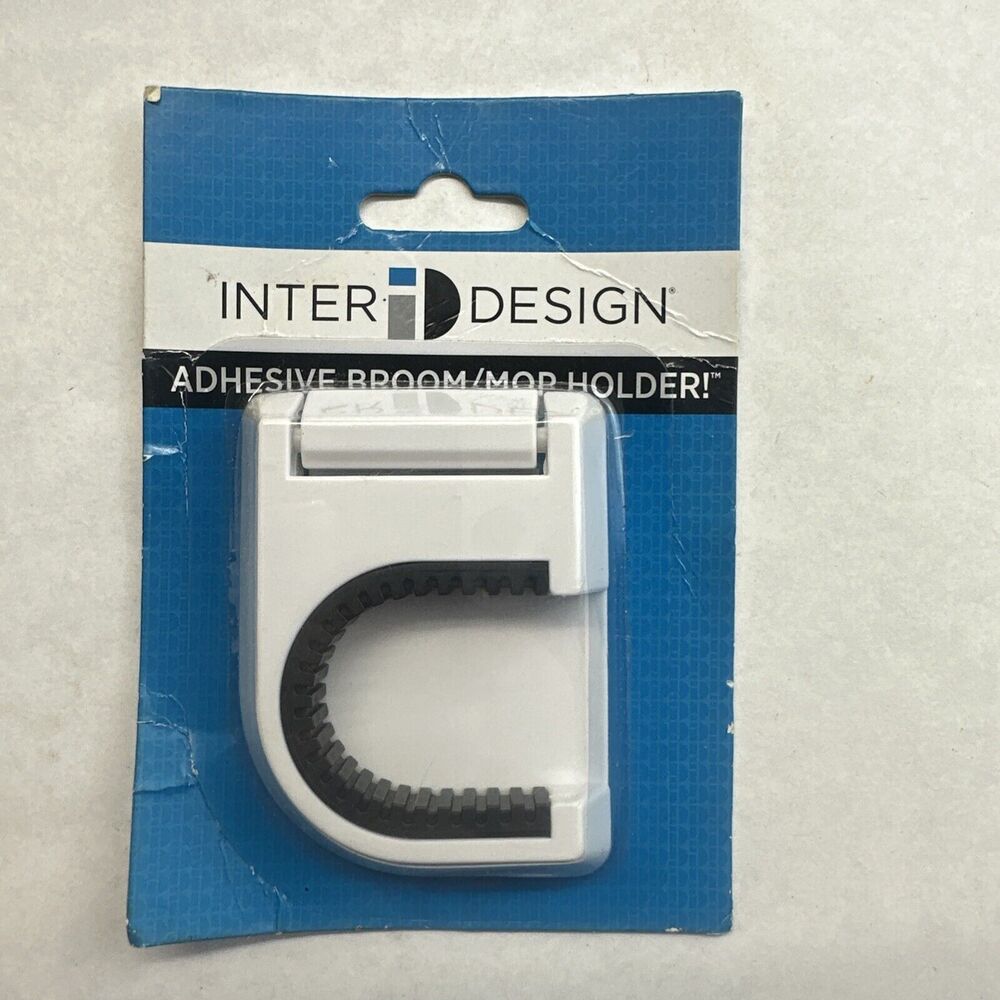InterDesign 11801 Adhesive Stick On Broom/Mop Holder, 2-1/2" x 3-1/4", White New